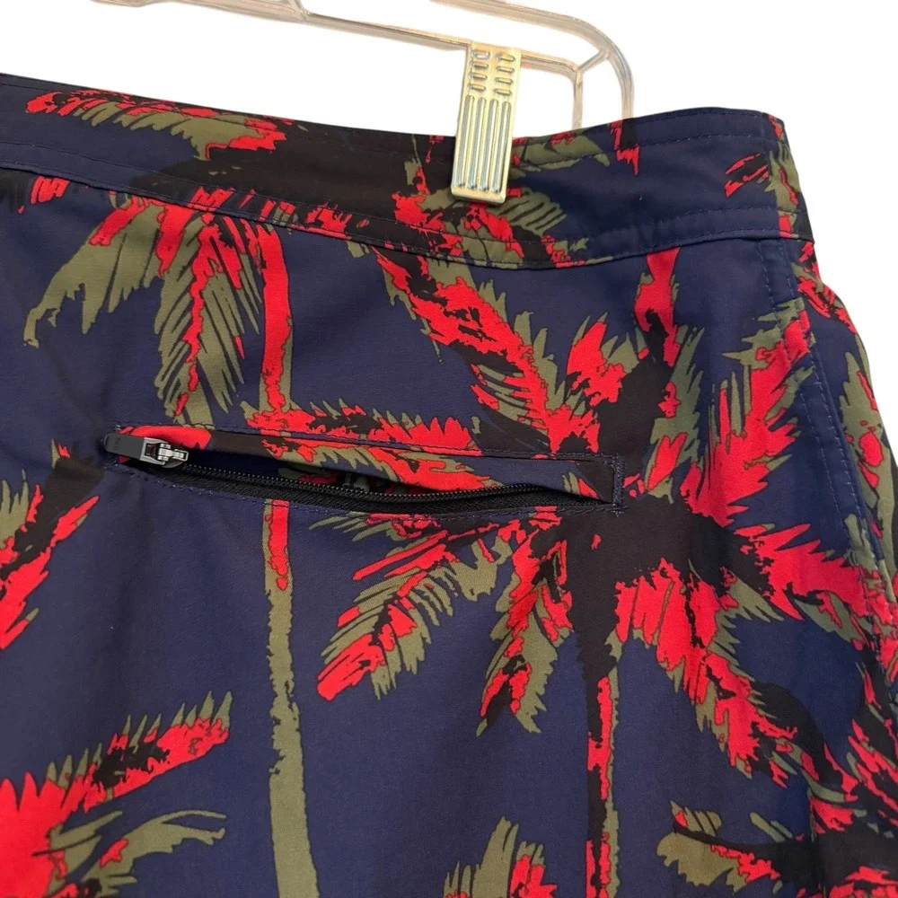 Stussy‎ Wild Palm Trunk Board Shorts Men 33 Med Navy Blue Red Swim Trunks NWOT